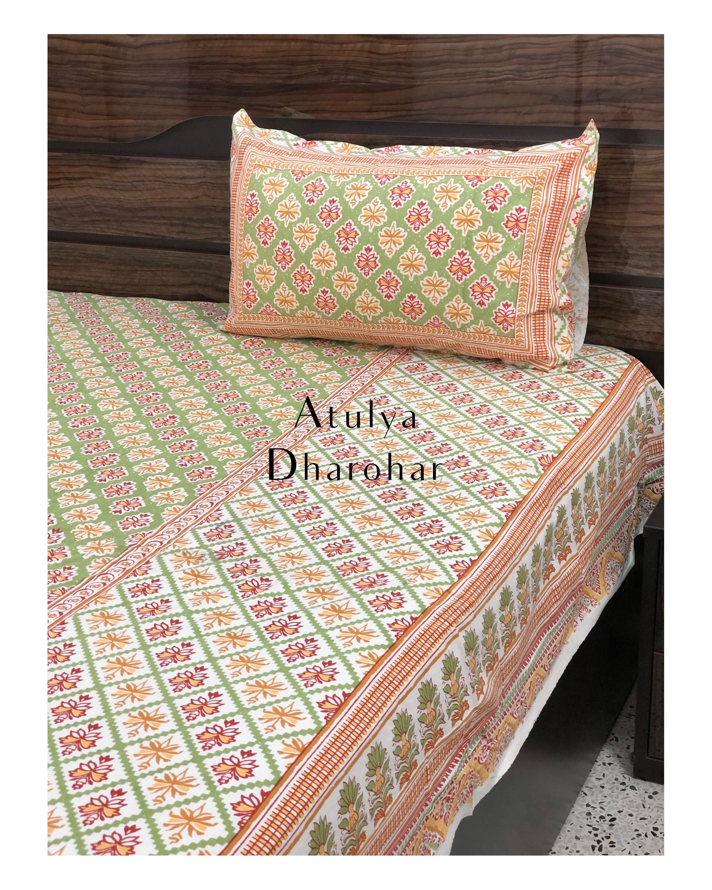 Green Floral Motifs Bedsheet