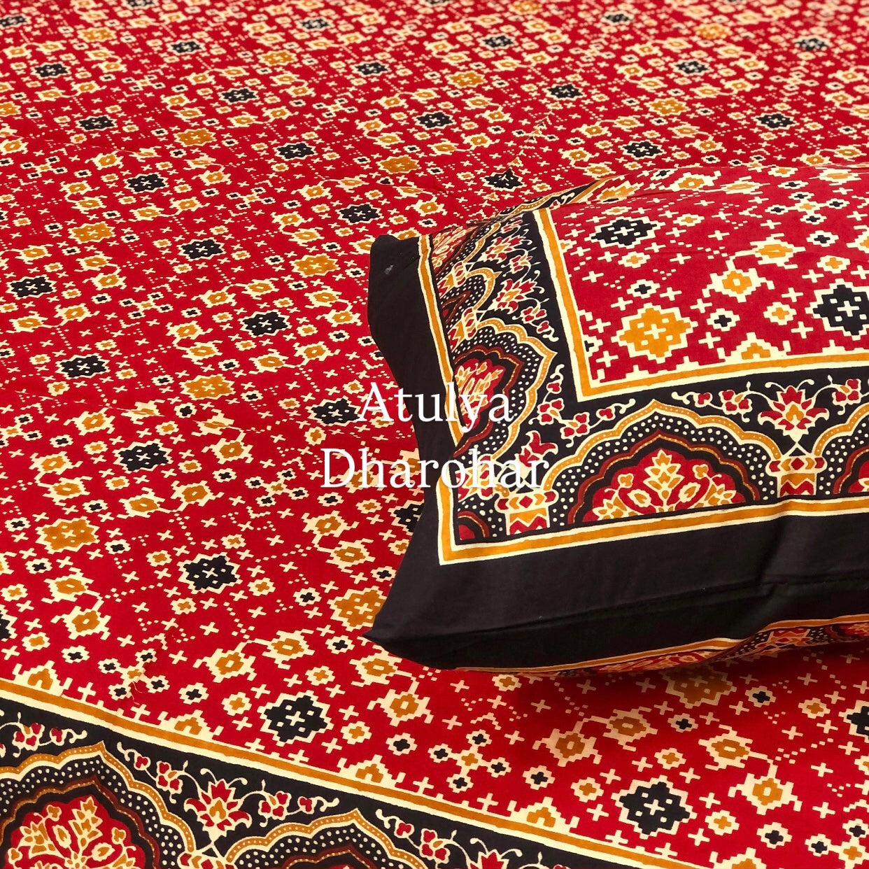Red Bandhej Cotton King Size Bedsheet