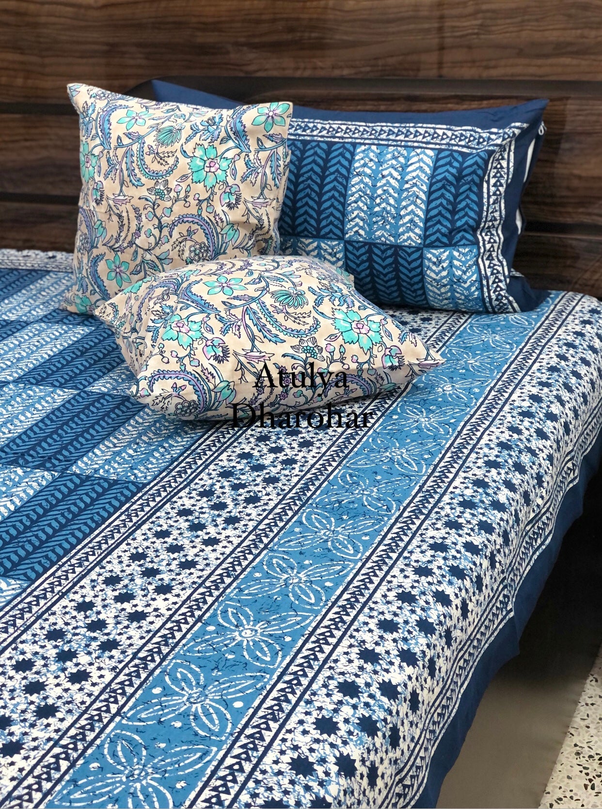 Blue Floral Motifs Bedsheet