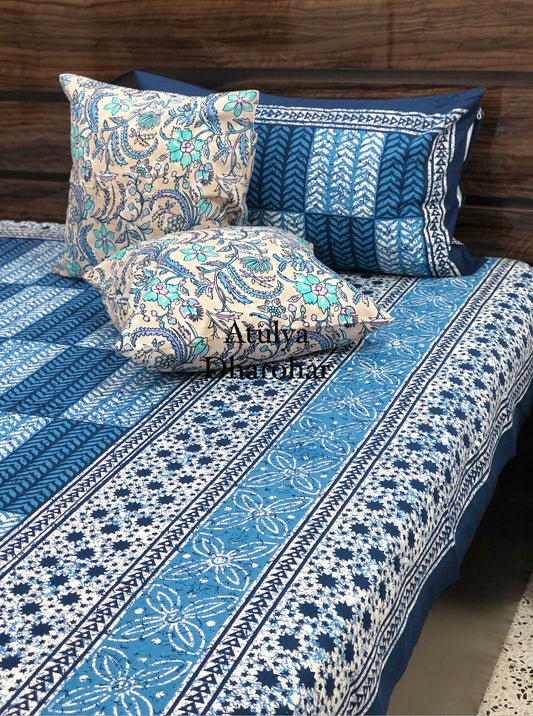 Blue Floral Motifs Bedsheet