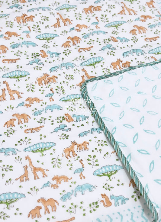 Jungle Theme Hand Block Printed Mulmul Baby Dohar