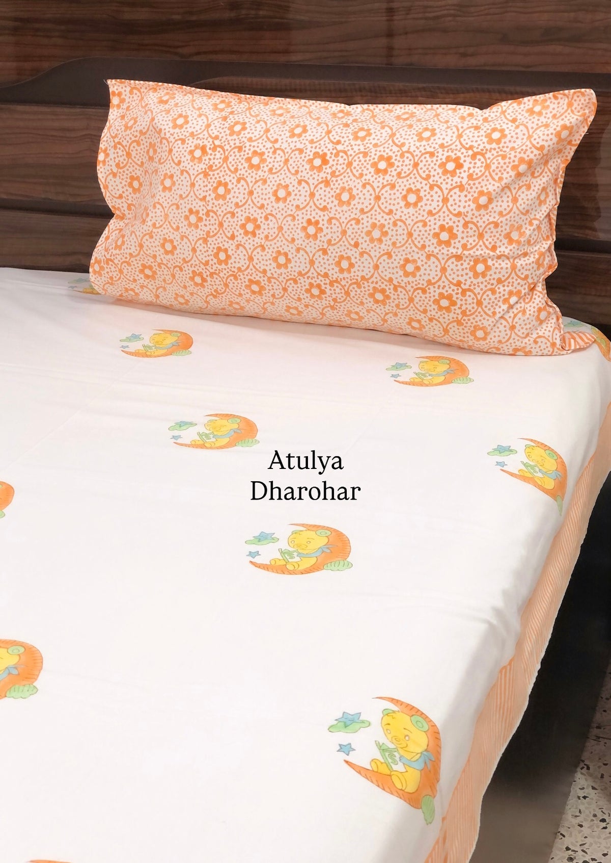 Reading Bunny Kids Hand Block Printed Single Bedsheet