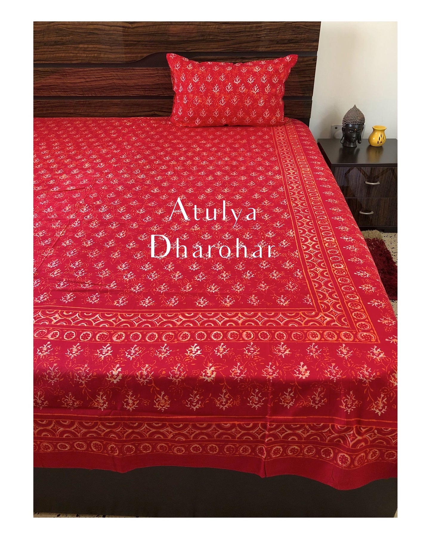 Red Butti Hand Block Printed Bedsheet