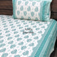 Turquoise Mughal Motifs Cotton King Size Bedsheet