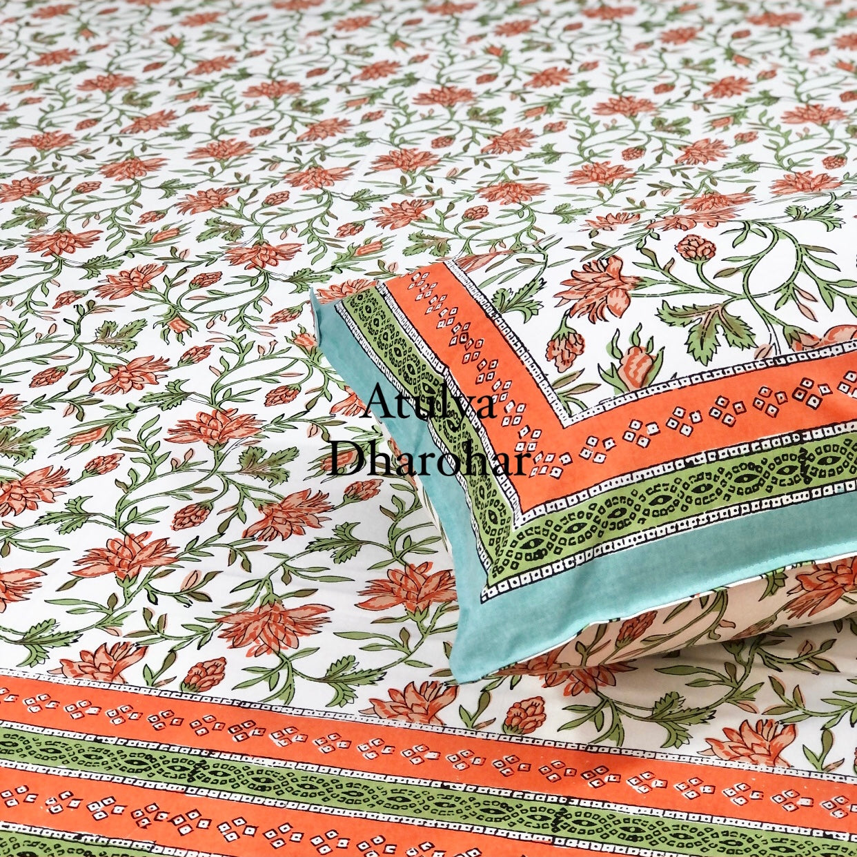 Orange Floral Jaal Bedsheet