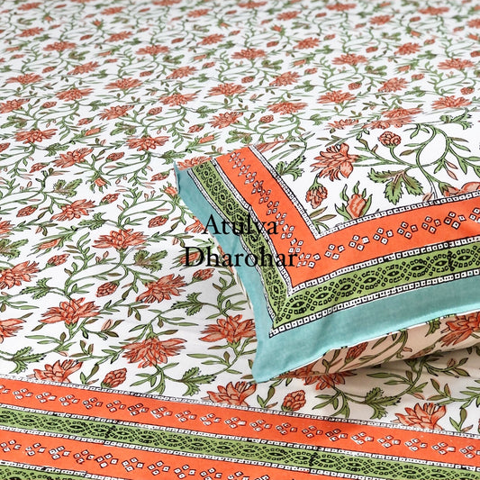 Orange Floral Jaal Bedsheet