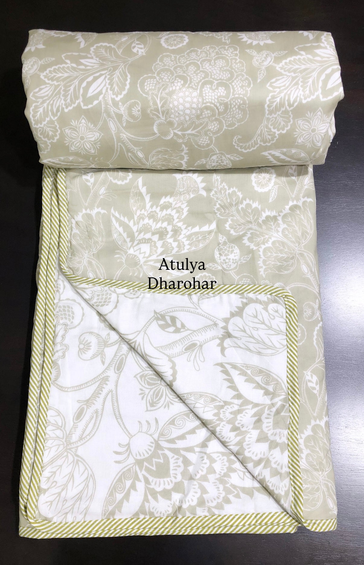 Light Pista Floral Jaal Mulmul Double Bed Dohar