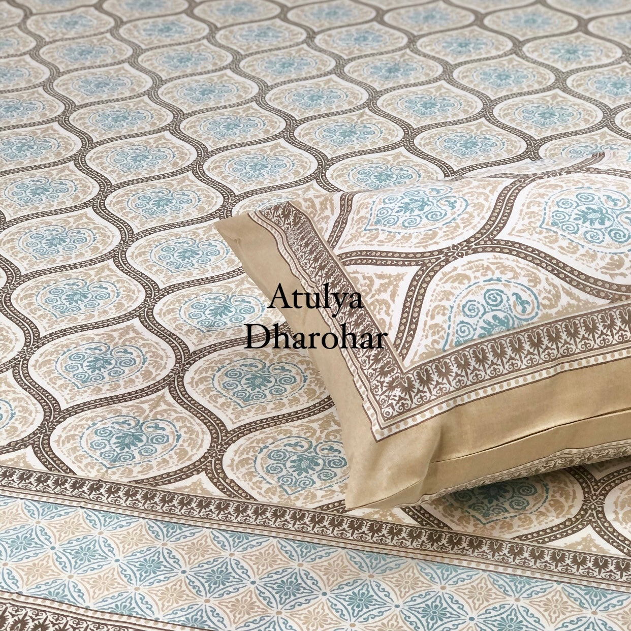 Teal Mughal Jaal Bedsheet