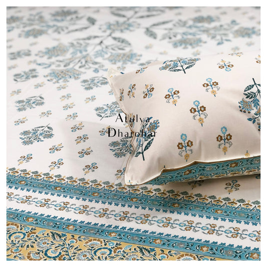 Teal Floral Mandala Bedsheet