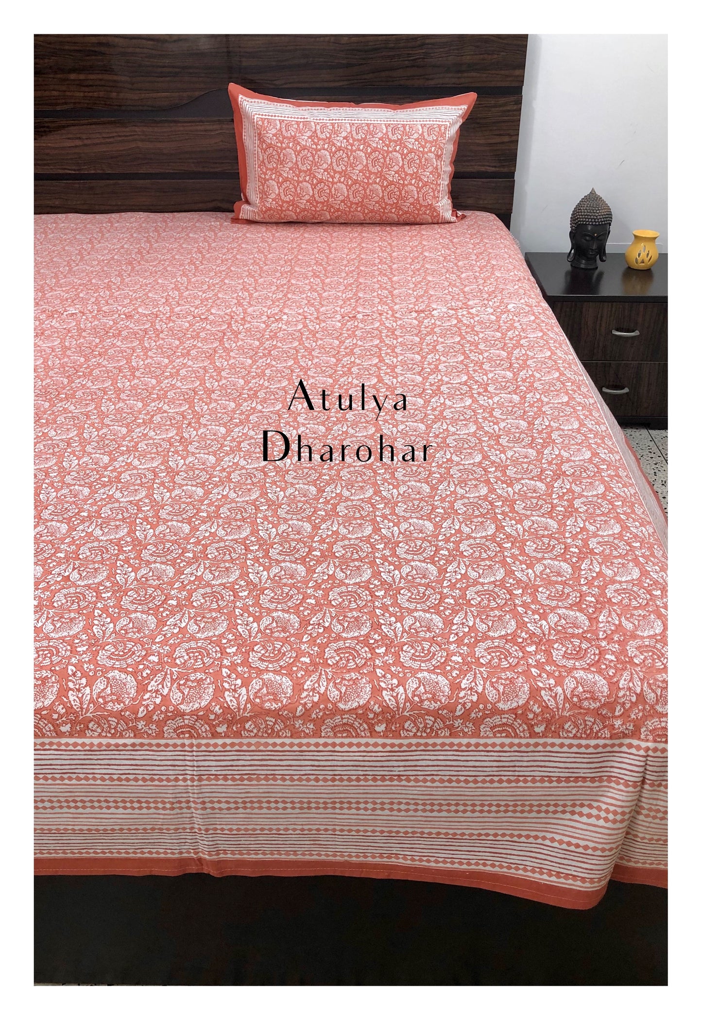 Peach Floral Jaal Super King Bedsheet