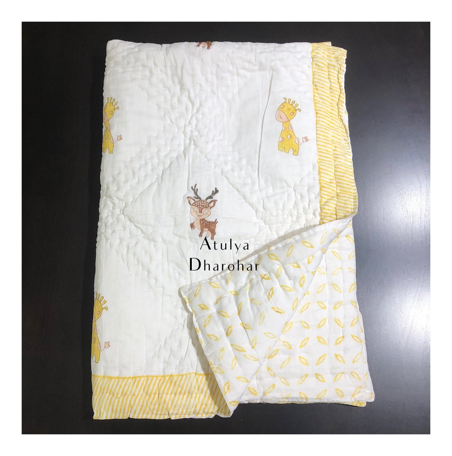 Giraffe and Deer Baby Hand Block Printed Quilt