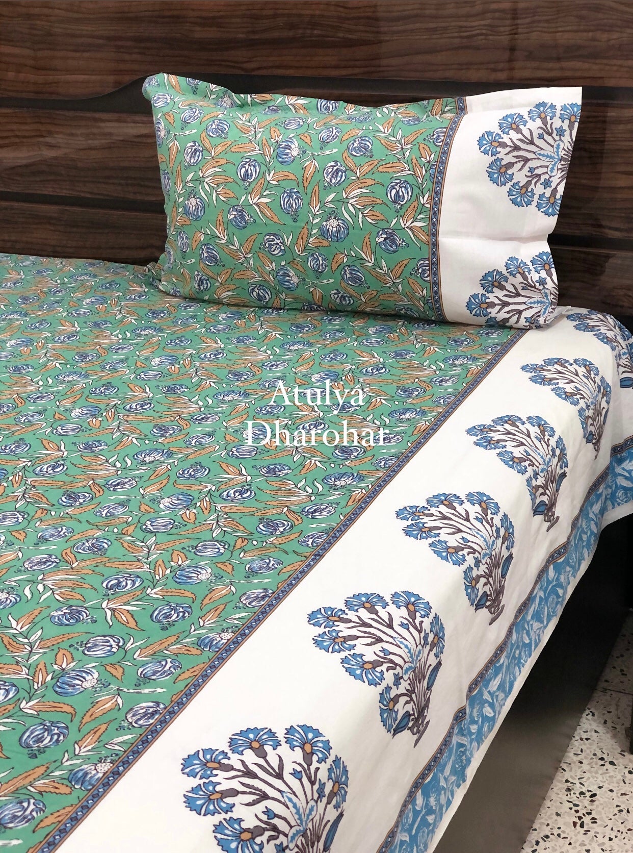 Blue Floral Jaal Bedsheet