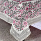 Pink and Grey Paisley Motifs Hand Block Dining Table Cover