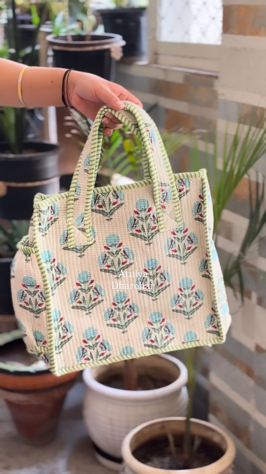 Blue Marigold Floral Mini Tote with Zip