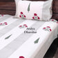 Pinkish Red Marigold with Pine Tree Motifs Hand Block Printed Super King Bedsheet