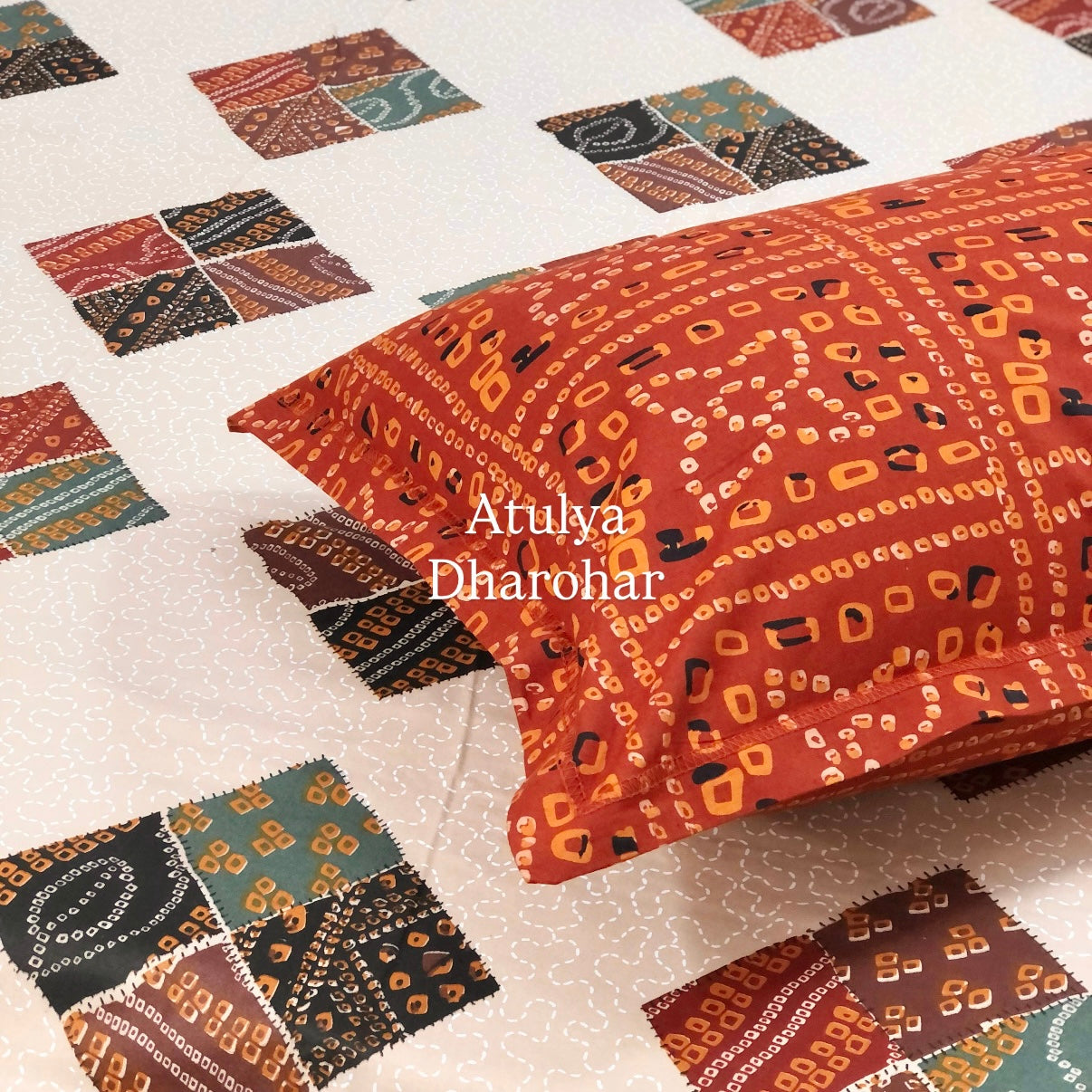 Multicolour Bandhani Cotton Super King Bedsheet