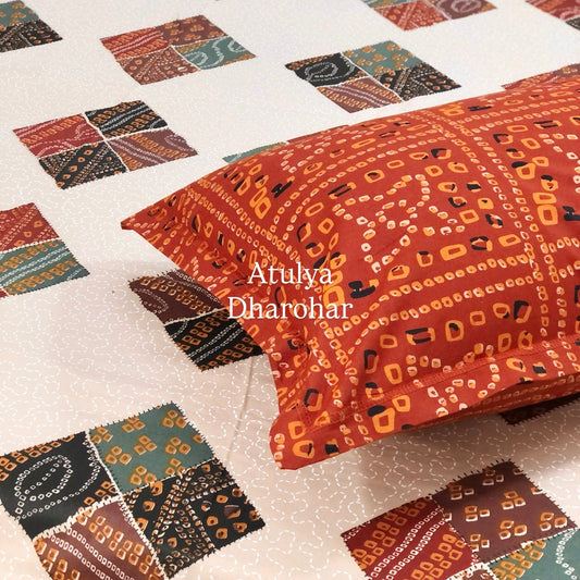 Multicolour Bandhani Cotton Super King Bedsheet