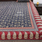 Indigo and Red Cotton Kalamkari King Size Bedsheet