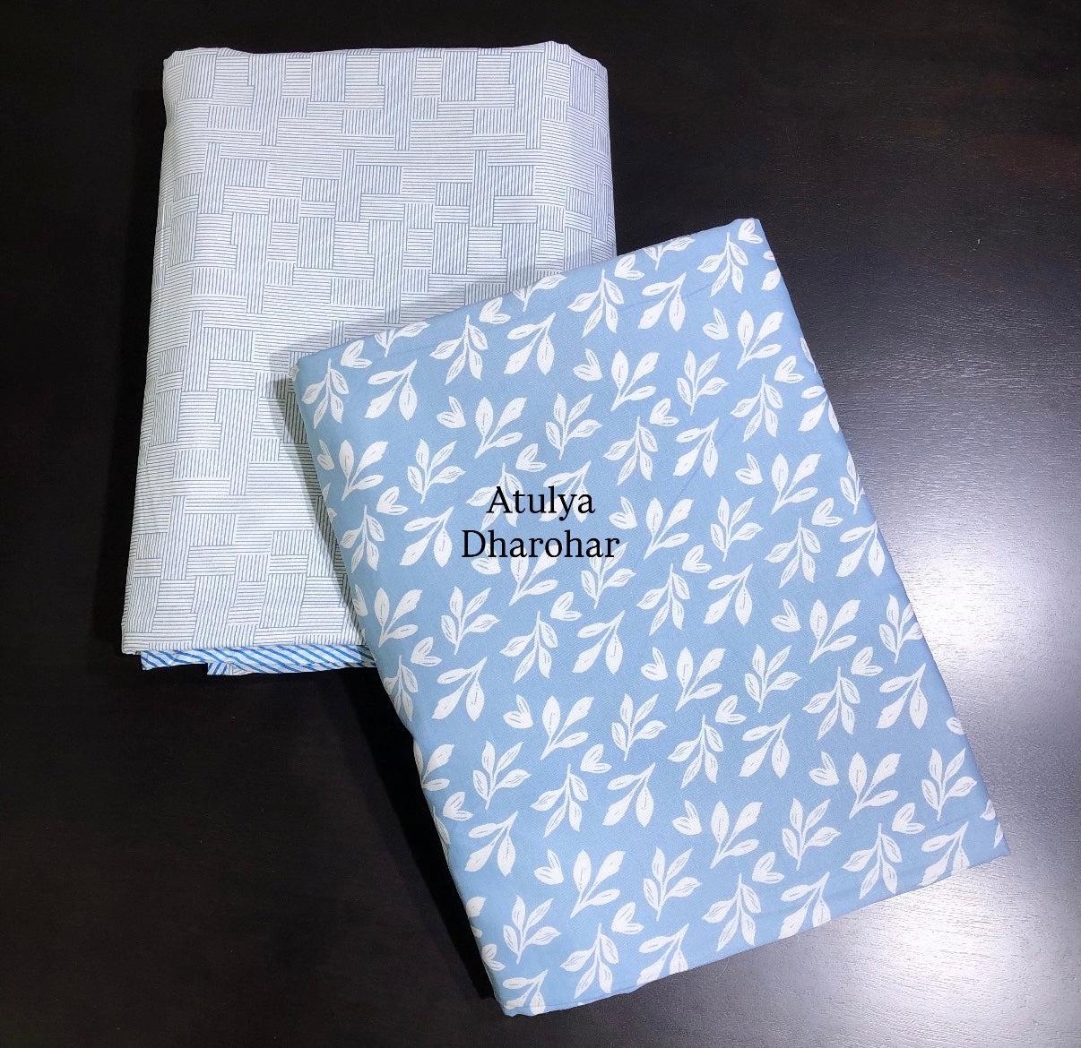 Blue Leaves Motifs Cambric Cotton Single Dohar Pair