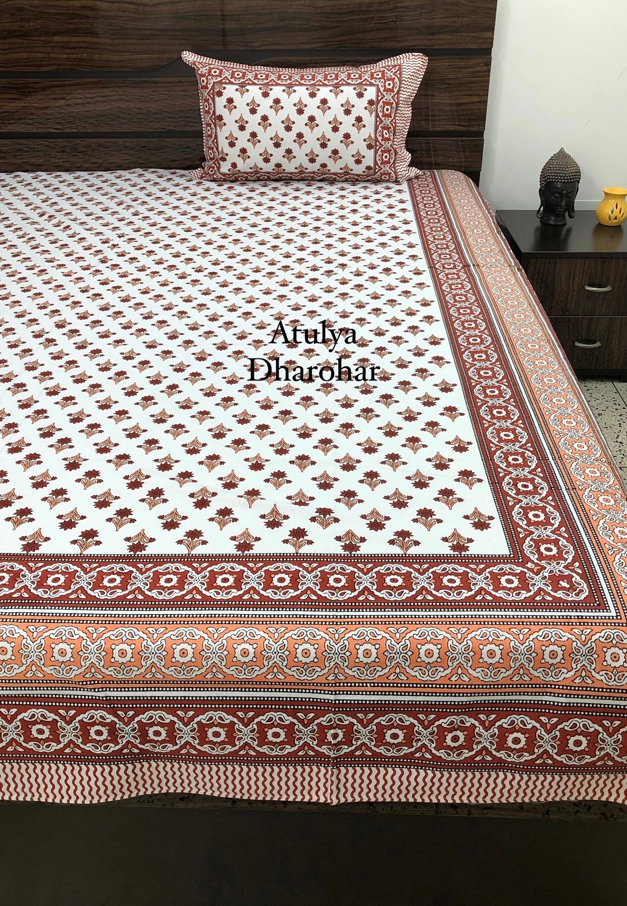 Rust Floral Motifs Bedsheet