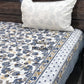 Blue and Brown Floral Jaal Cotton King Size Bedsheet