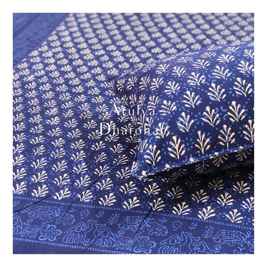 Indigo Classic Butti Hand Block Printed Bedsheet