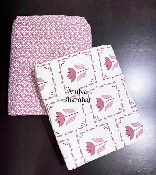 Pink Lotus Motifs Cambric Cotton Single Dohar Pair