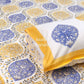 Yellow and Blue Mughal Jaal Cotton Hand Block Super King Bedsheet