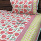 Pink and Green Lotus Jaal Cotton King Size Bedsheet