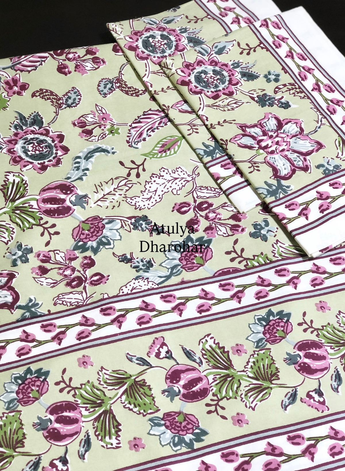 Purple and Green Floral Jaal Cotton Super King Bedsheet