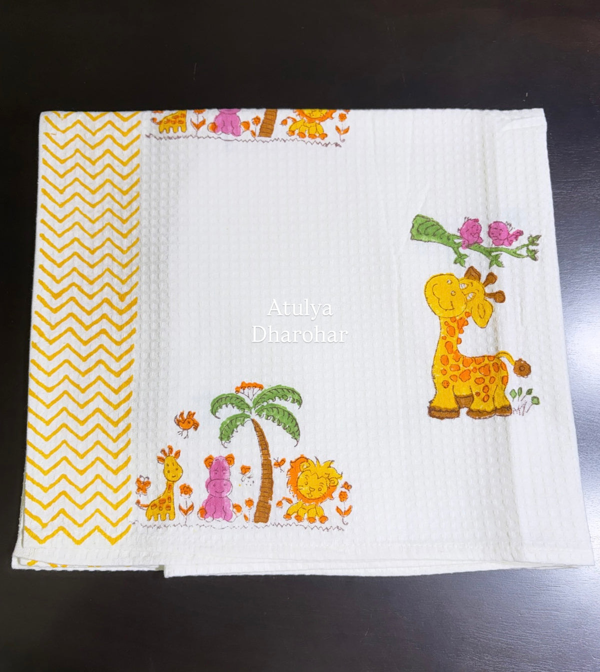 Jungle Theme Hand Block Printed Waffle Cotton Kids Towel