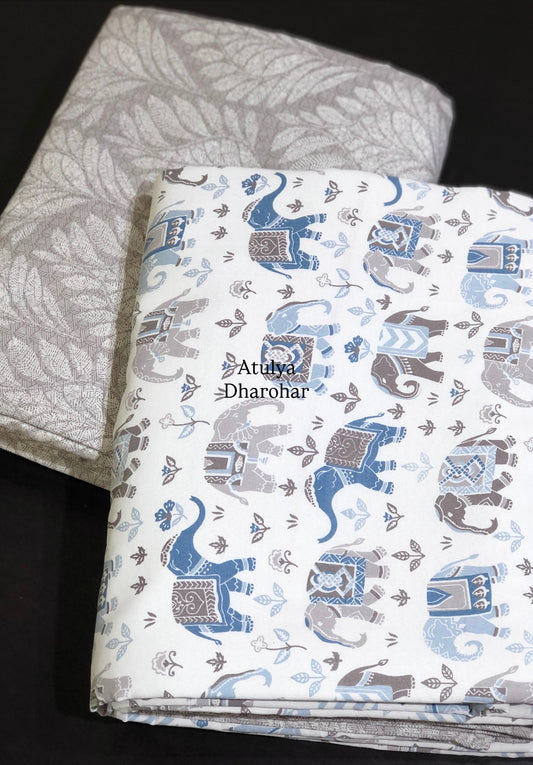 Blue Elephant Cambric Cotton Single Dohar Pair