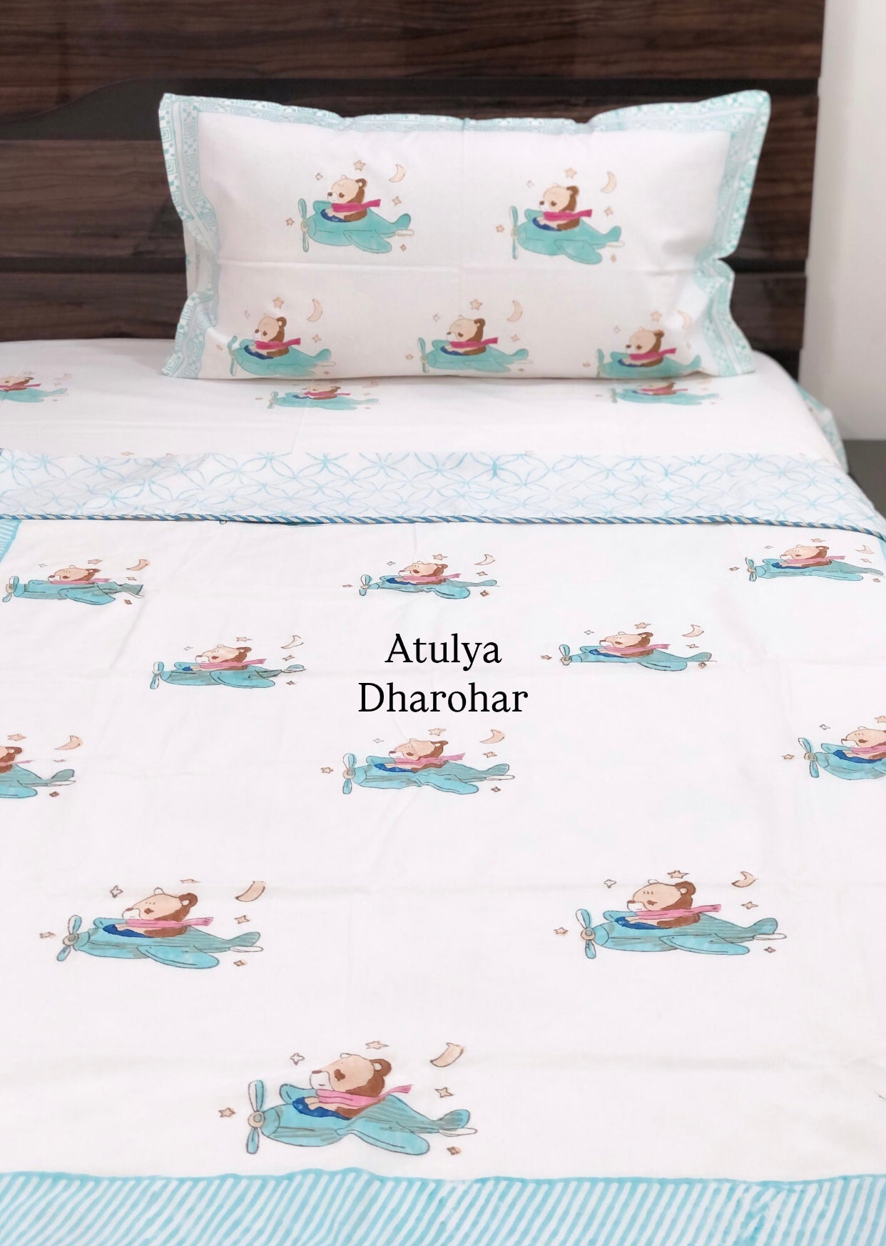 Flying Teddy Hand Block Printed Baby Dohar