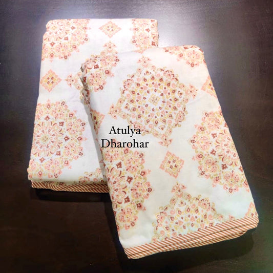 Orange Mandala Mulmul Single Dohar Pair with Super King Bedsheet Set