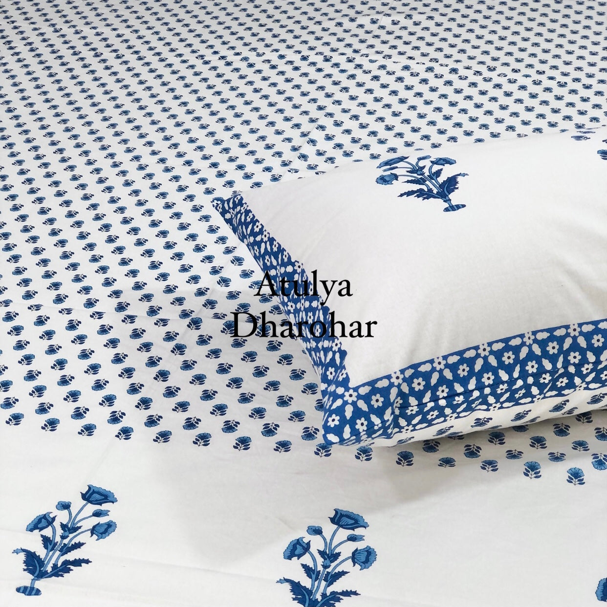 Blue Floral Motifs Bedsheet