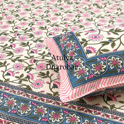 Pink Floral Jaal Cotton King Size Bedsheet