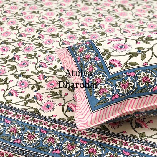 Pink Floral Jaal Cotton King Size Bedsheet