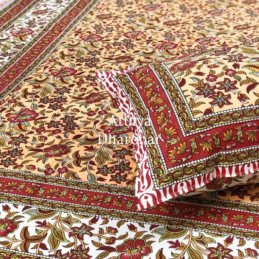 Red Floral Jaal Cotton Single Bedsheet