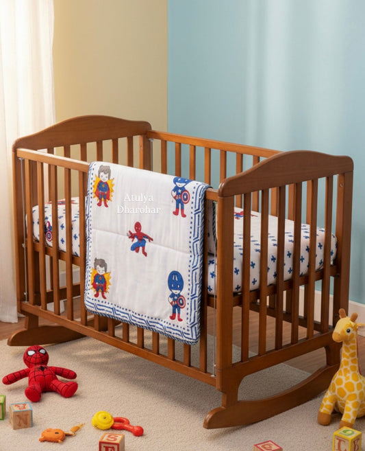 Spider-Man Superman and Caption America Superheroes Hand Block Printed Mulmul Baby Dohar