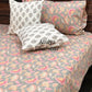 Grey & Pink Floral Jaal Cotton King Size Bedsheet