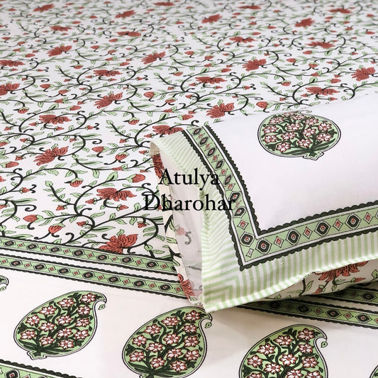 Floral Jaal with Paisley Motifs Bedsheet