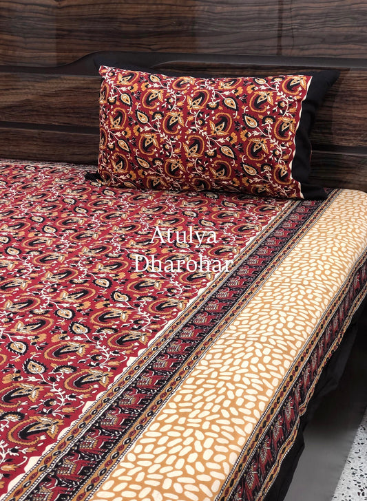 Maroon Kalamkari King Size Bedsheet