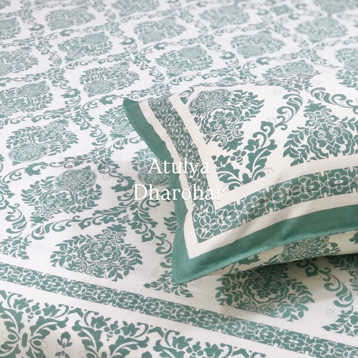Teal Mughal Jaal Cotton Super King Bedsheet