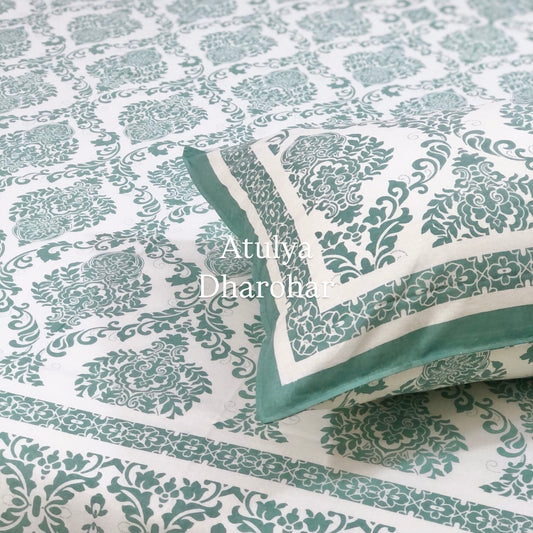 Teal Mughal Jaal Cotton Super King Bedsheet