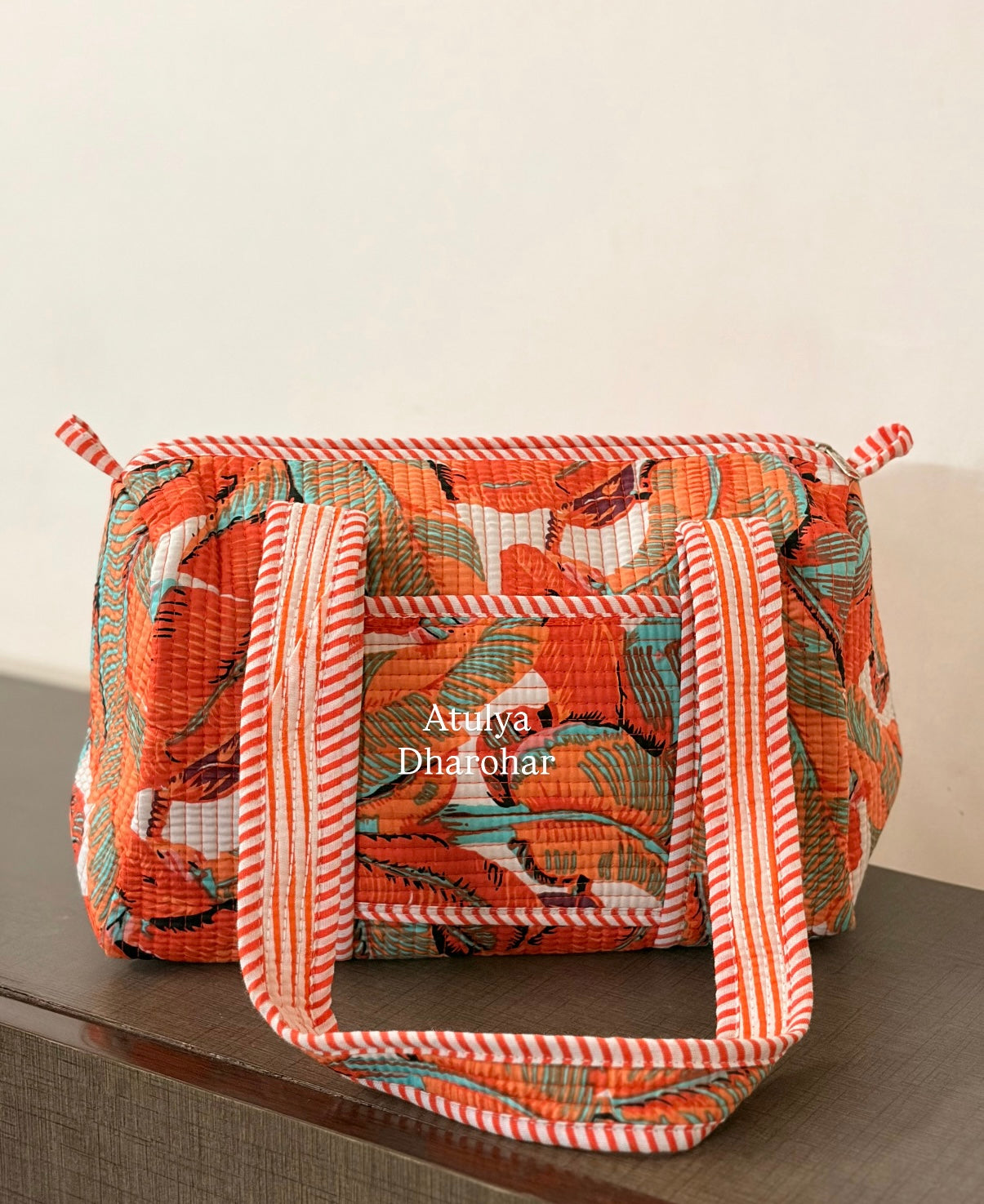 Orange Leaves Quilted Mini Duffle Bag