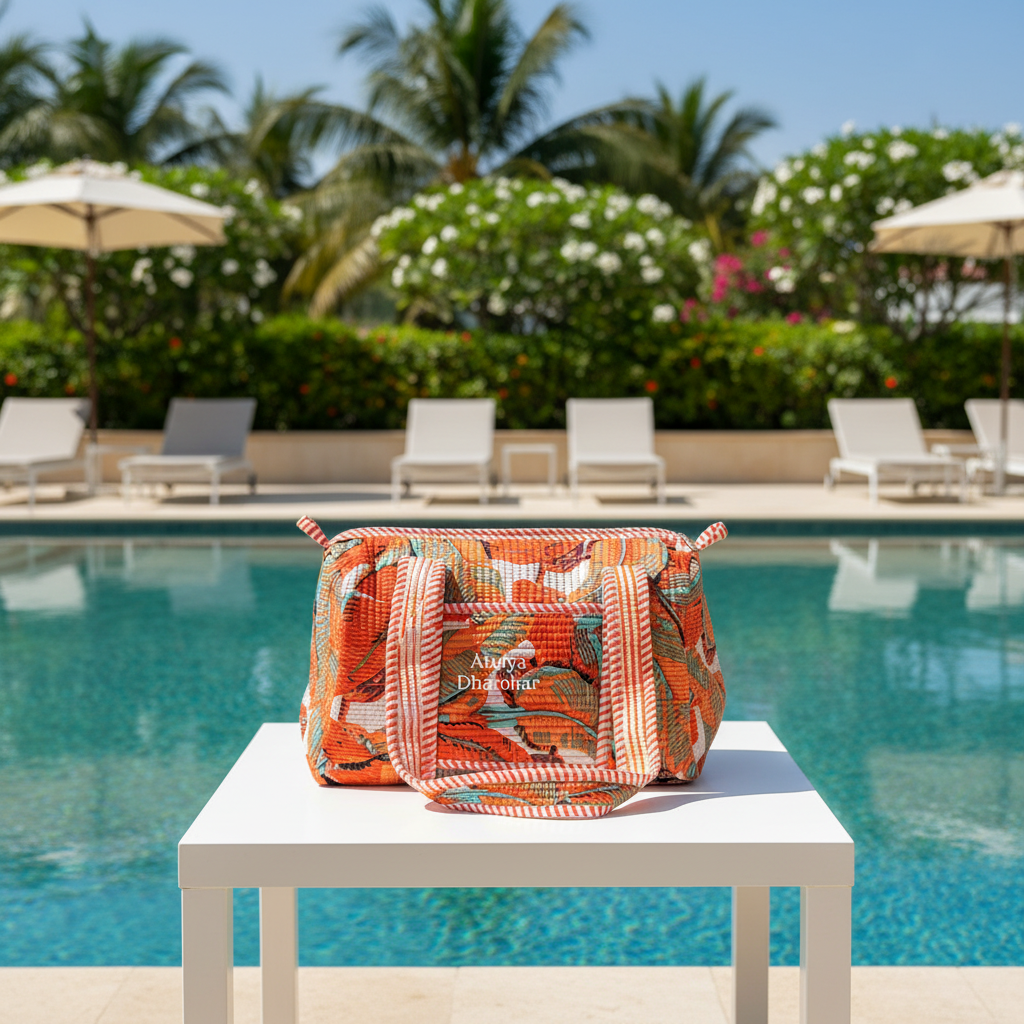 Orange Leaves Quilted Mini Duffle Bag