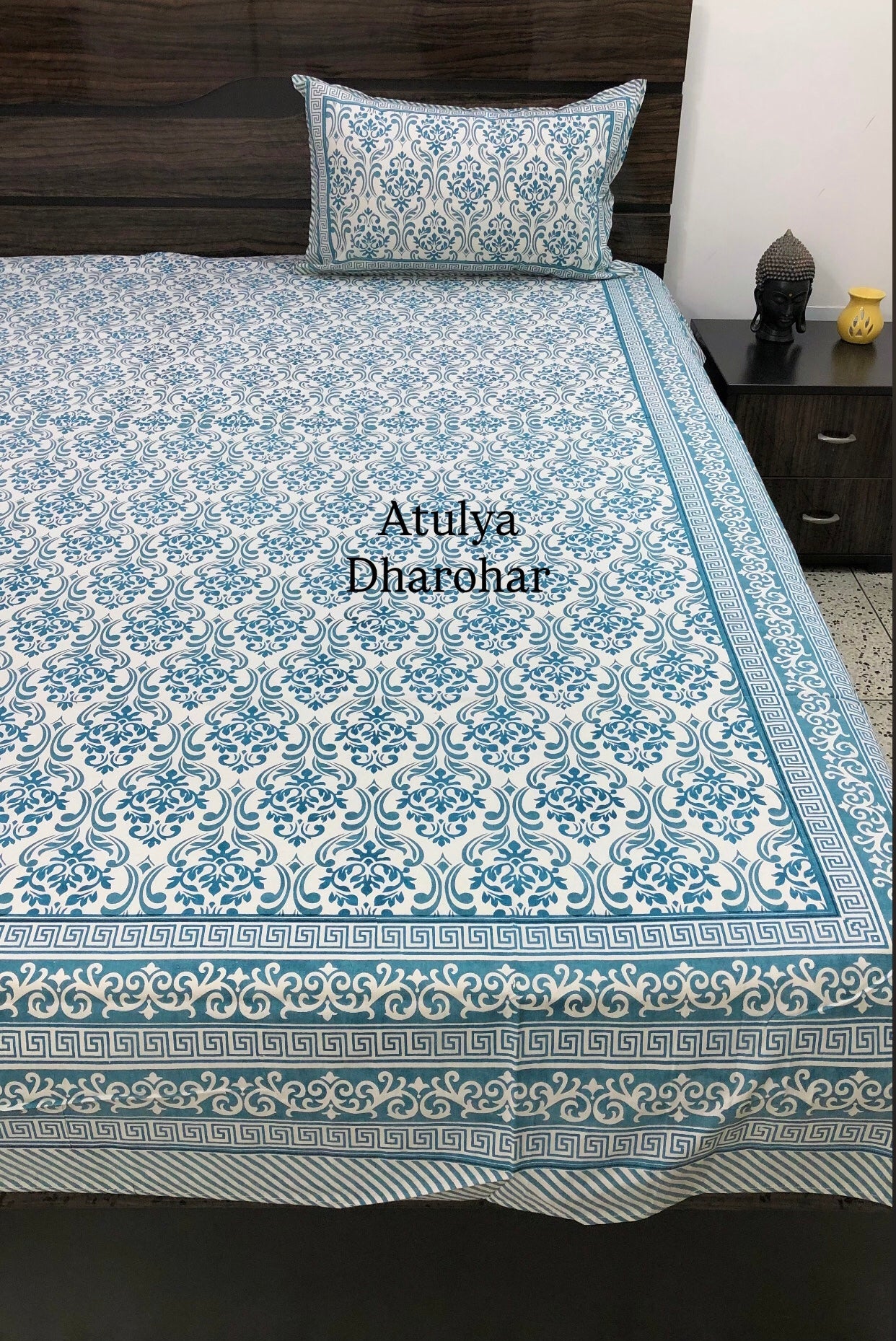 Blue Mughal Jaal Cotton King Size Bedsheet