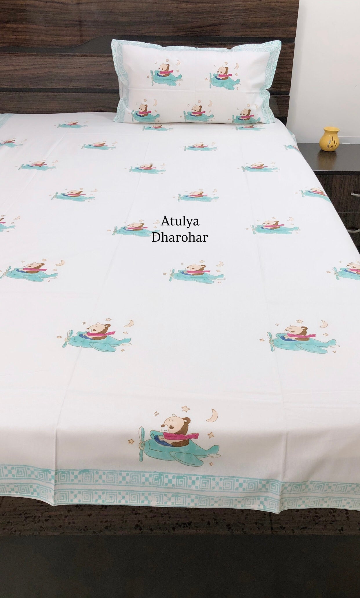 Flying Bunny Kids Hand Block Printed Single Bedsheet