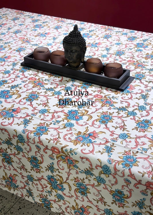 Blue Floral Jaal Cotton Dining Table Cover