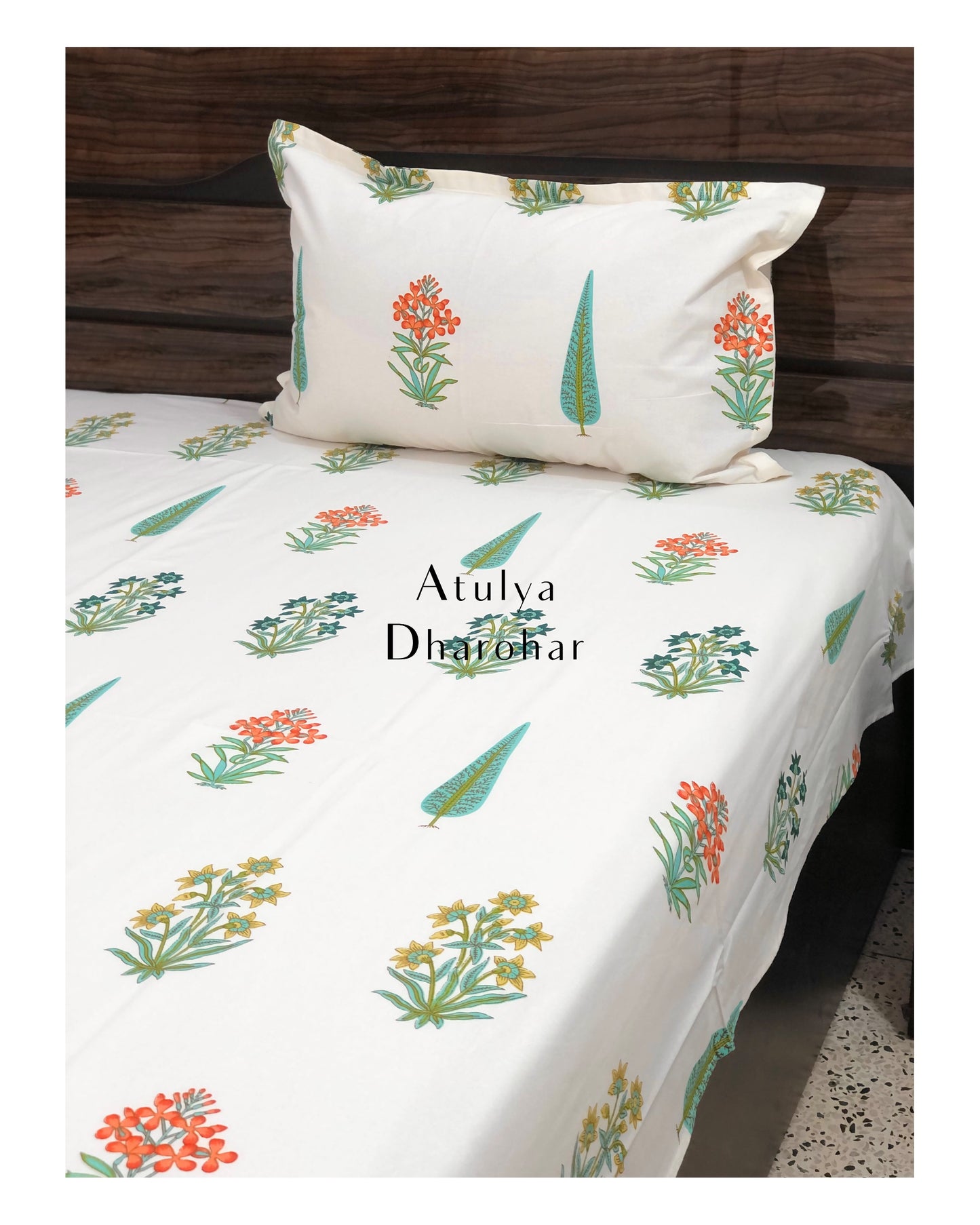 Multicolour Floral Motifs Cotton Bedsheet